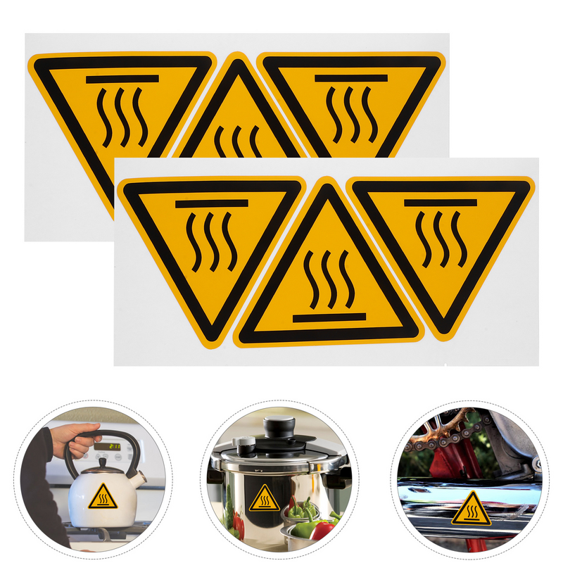 2 Sheets Safety Warning Labels High Temperature Caution Decal Scald Stickers for Equipment Hot Surface Sign