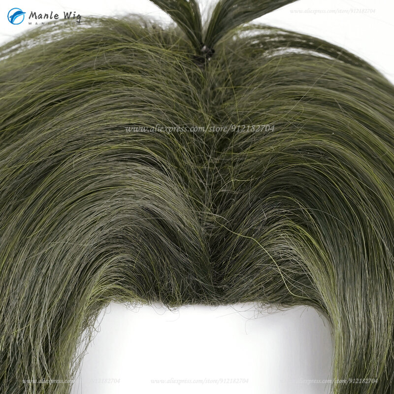 Damian Desmond Wig Cosplay rambut pendek hijau Wig sintetik tahan panas Wig Anime pesta Halloween + topi Wig