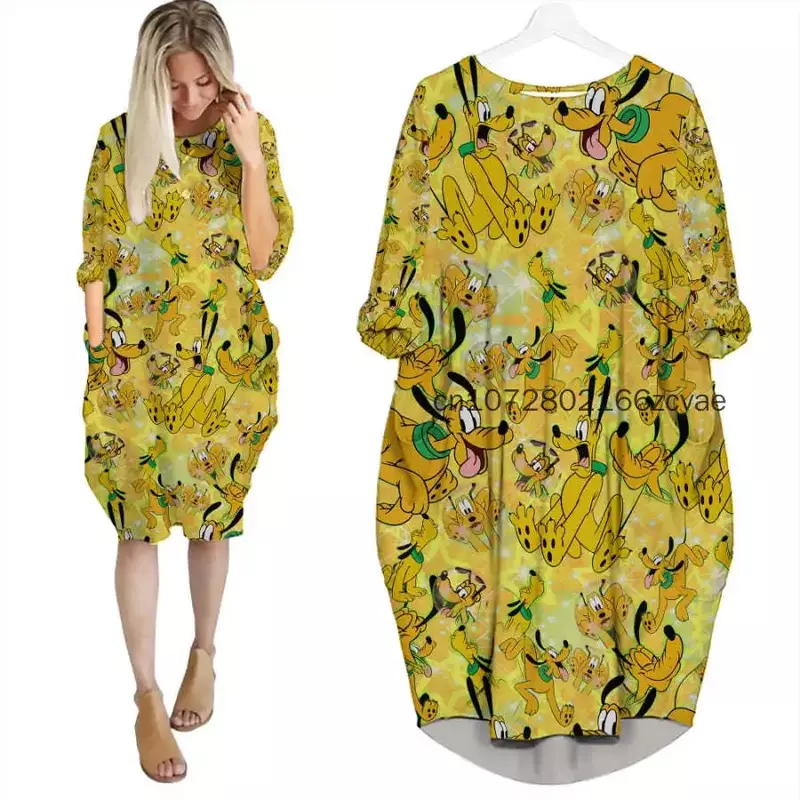 Женское Свободное платье с длинными рукавами и карманами «летучая мышь»