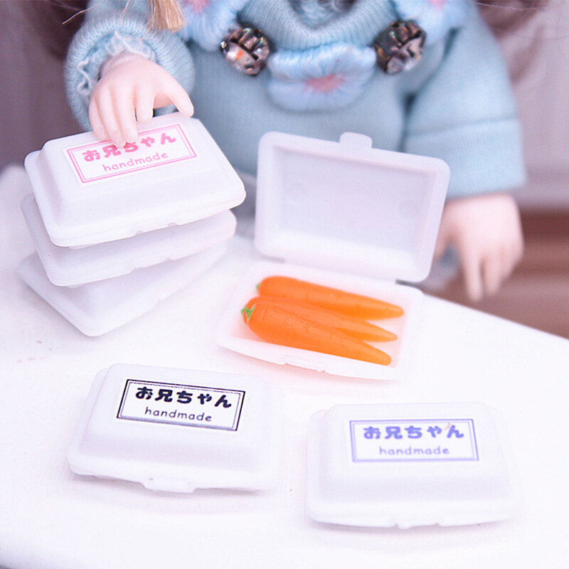 1Set 1:12 scatola da pranzo in miniatura per casa delle bambole sacchetto di plastica scatola di imballaggio per frutta e verdura scatola per Fast Food modello da cucina giocattolo decorativo
