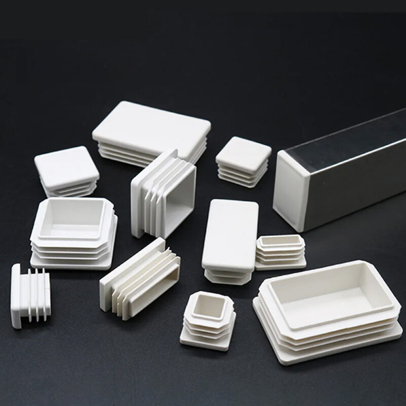 Белые квадратные/прямоугольные пластиковые заглушки для концевых заглушек, стандартная заглушка для стальных ножек, заглушка для труб, заглушки 10x10-100x100 мм