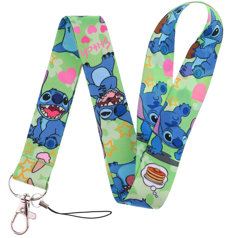 Lilo Stitch-cordón de Anime, soporte para insignia, tarjeta de identificación, cuerda para teléfono móvil, correas para el cuello, llavero