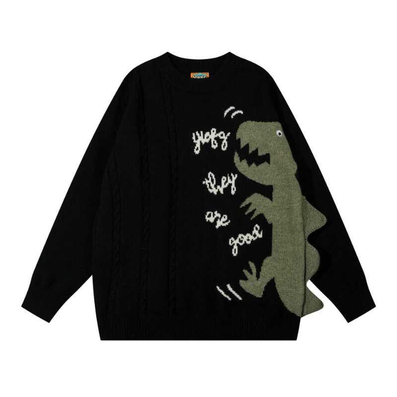 2023 autunno/inverno nuovo cartone animato maglione sciolto marchio di moda da uomo manica lunga dinosauro coppia maglia t-shirt girocollo Top
