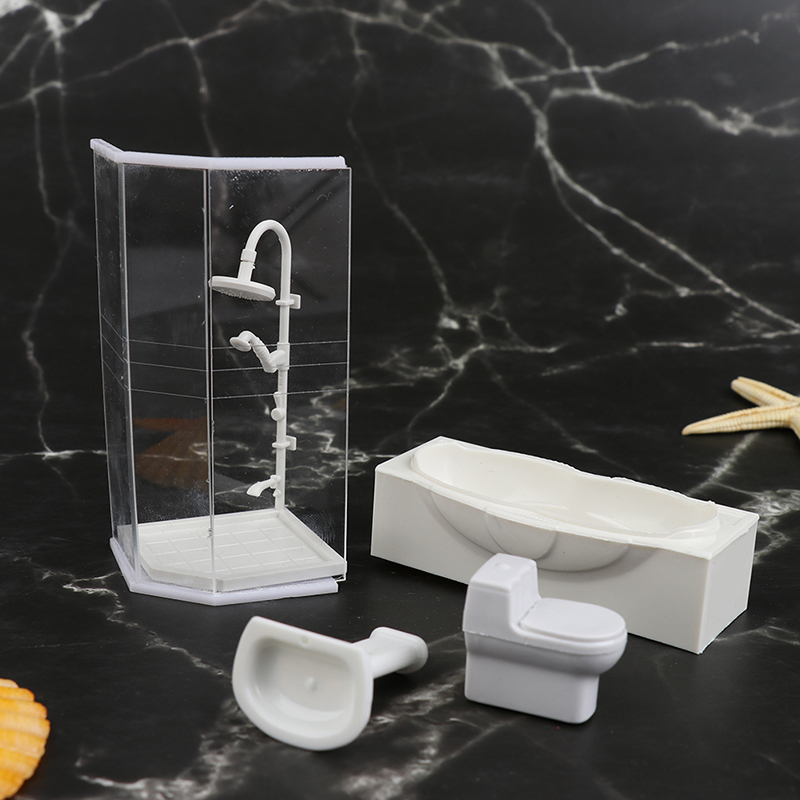 Puppenhaus Miniatur Bad Set Duschraum Toilette Badewanne Waschbecken Modell Spielzeug Mikro Bad Set Zubehör