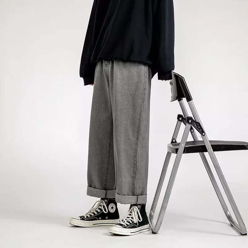 Koreaanse Mode Koreaanse Mode Heren Baggy Jeans Klassieke Unisex Man Rechte Wijde Pijpen Hiphop Denim Broek