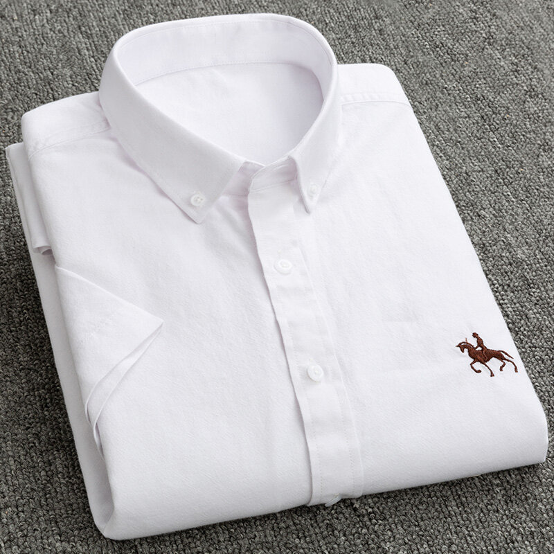 2023 Summer High Quality Cotton Men Shirts Short Sleeve Dress Shirts Male Slim Social Business Blouse Solid Color Oxford Shirt
