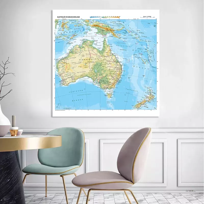 90*90cm The Oceania Terrain Map In Dutch Non-woven Canvas Painting Vinyl Print Wall Poster Classroom Home Decor School Supplies