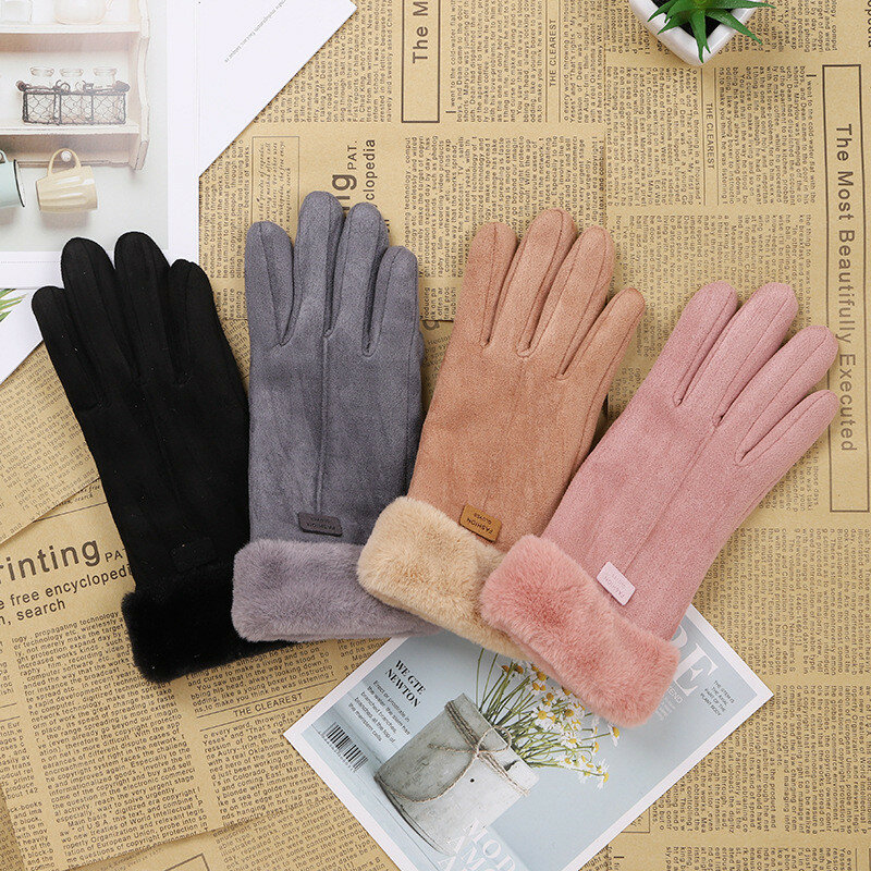 Женские зимние перчатки, теплые женские меховые перчатки с закрытыми пальцами, Женские ветрозащитные перчатки для вождения