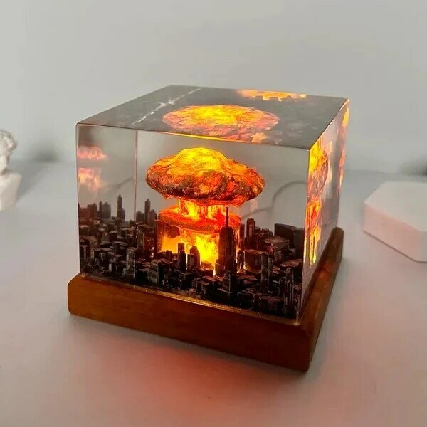 Flameless Flameless Lamp for Living Room Decoration, Bomba de explosão nuclear, Cogumelo Nuvem, 3D Night Light, Lâmpada recarregável
