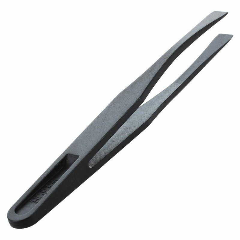Pincettes anti-dérapantes en plastique noir, 115mm de long, pointe plate, 3 pièces