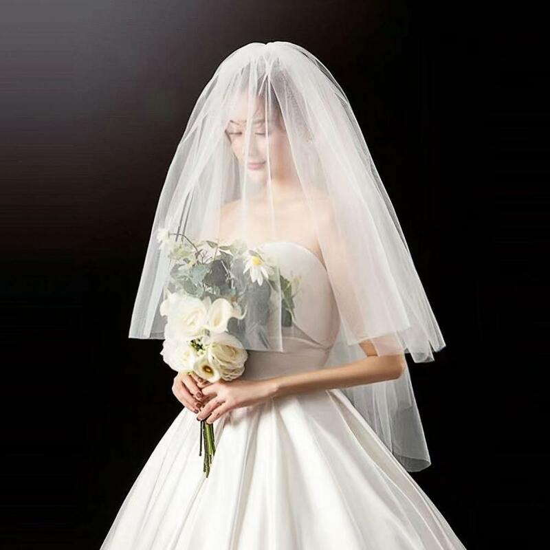 غطاء رأس لحفلات الزفاف قصير وطويل ، شلال رومانسي مع مشط ، دعامة صور شبكية ، أبيض ، حفلة خطوبة ، تأثيري