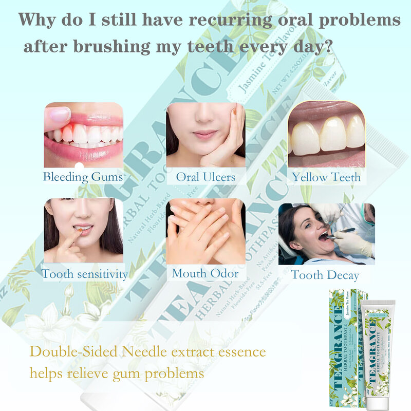 ยาสีฟันฟอกสีฟันกลิ่นมะลิโหยหาชาเขียวทำความสะอาดช่องปากหายใจสดชื่นซ่อมแซมและปกป้องฟัน