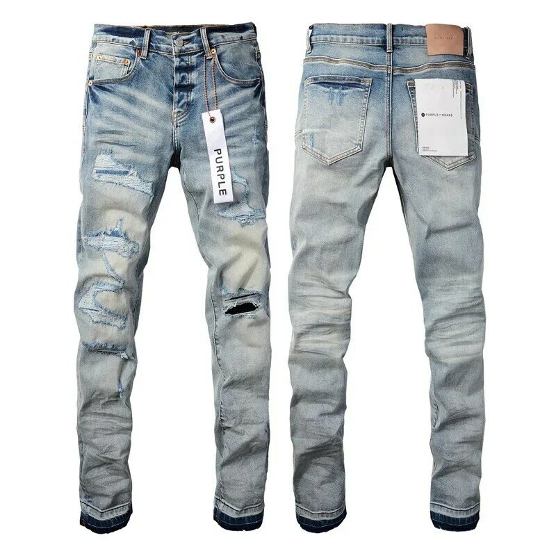 Jeans di marca viola di alta qualità con toppe con foro invecchiato moda riparazione di alta qualità pantaloni Skinny in Denim a vita bassa taglia 28-40