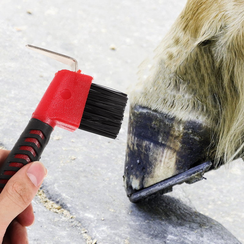 Anti-Slip Grip Hoefijzer Pick Rubber Met Borstel Nylon Paarden Hoefijzerborstel Verzorging Professionele Reiniging Tools