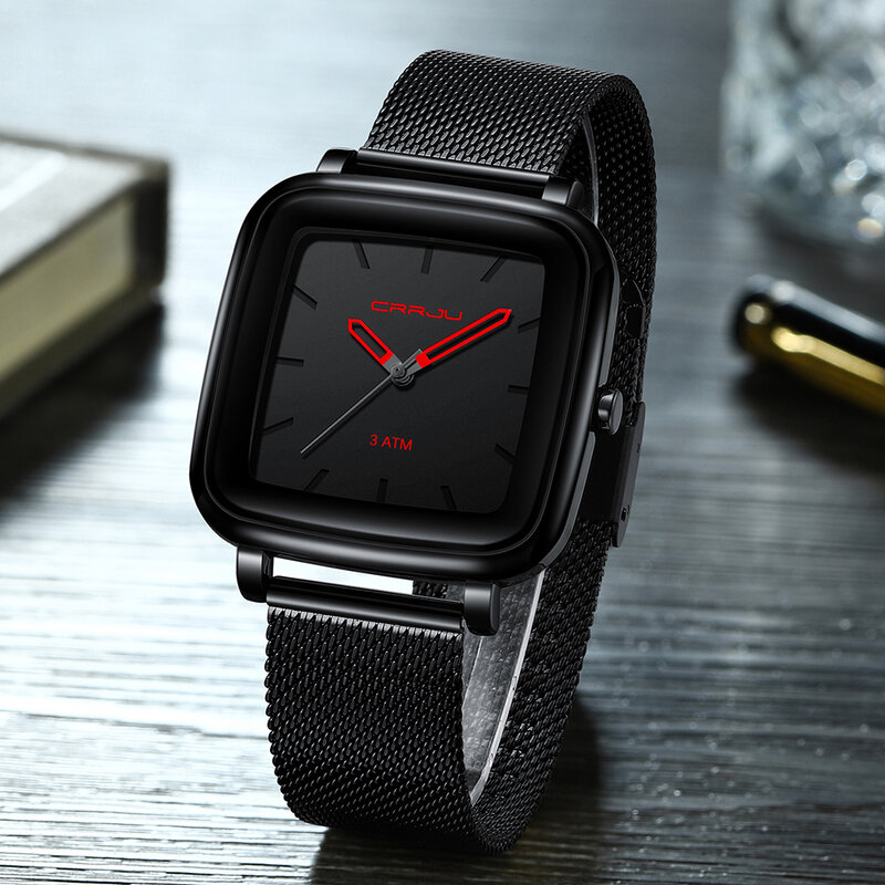CRRJU New Top Brand Luxury Square Mens orologi Sport orologio impermeabile moda orologio da polso analogico al quarzo in acciaio inossidabile per uomo