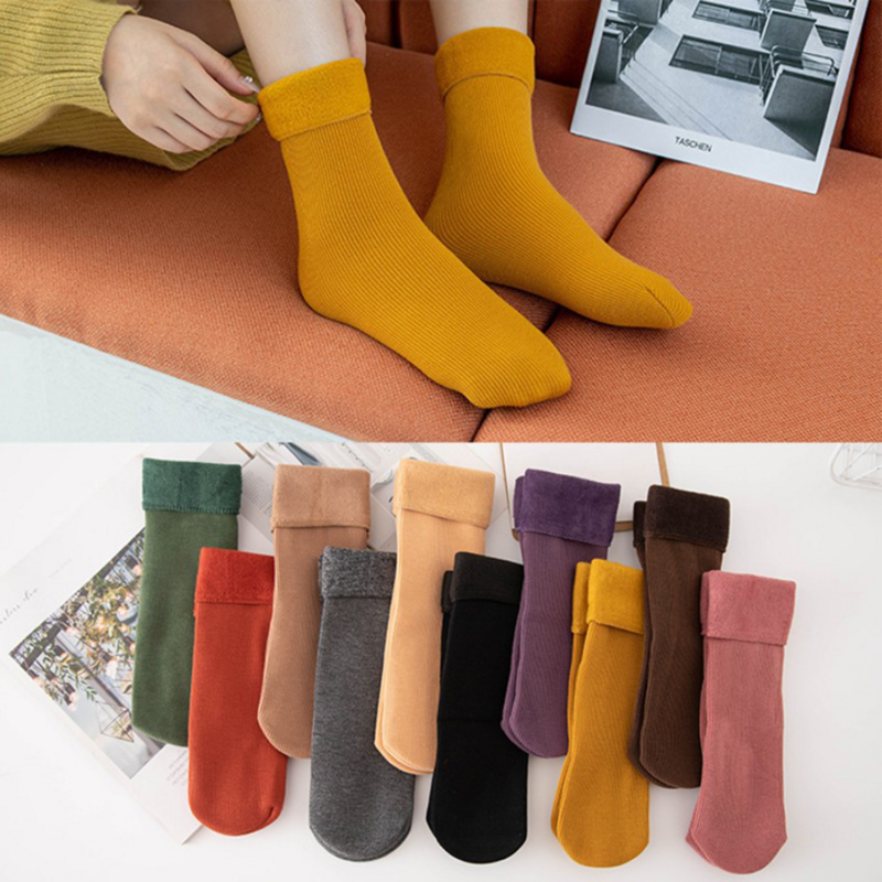 Fashionable And Minimalist Solid Color Snow Boots Mid Length Socks Warm Socks Winter Socks Pile Up Socks And Matching Clothing