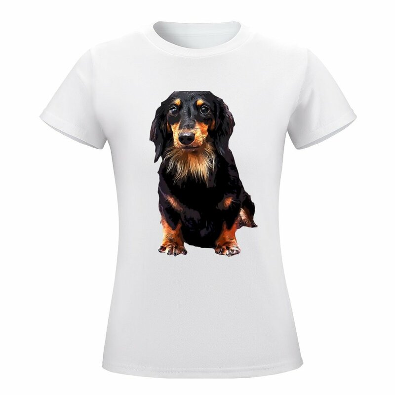 Mini Dachshund Long Haired Black and Tan Miniature T-shirt oversized anime clothes t-shirts for Women graphic tees funny