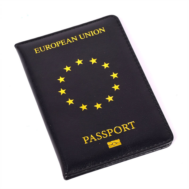 Funda de cuero para pasaporte de la Unión Europea para hombre y mujer, tarjetero de identificación y tarjeta SIM de crédito, organizador de documentos de viaje