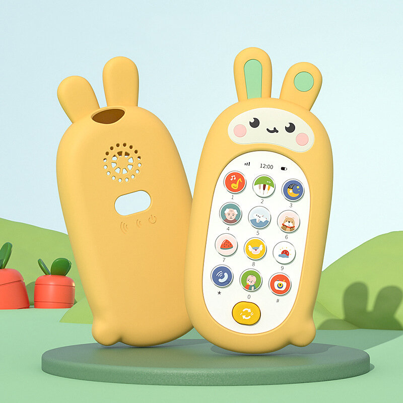 Children's Silicone Cell Phone Soothing Toys Can Gnaw Baby Puzzle Early Education 0-3 Years Old Baby Simulation Music Phone