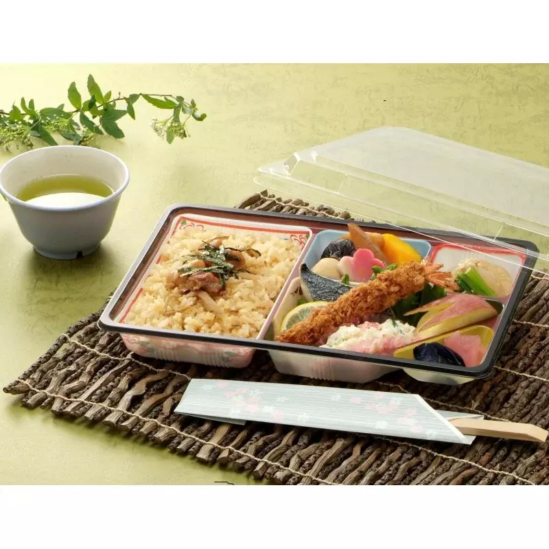 Fiambrera bento de plástico personalizada, embalaje de alimentos desechable de color, fabricante japonés, 5 compartimentos