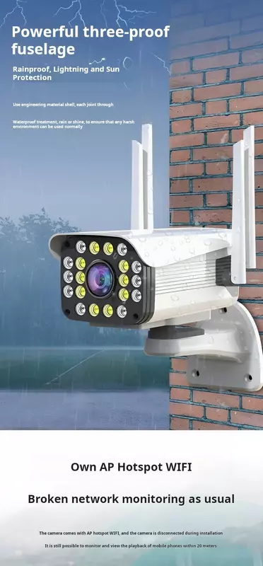 Caméra intelligente Five Eyes 3MP, étanche IP66, WiFi, audio bidirectionnel, interphone, vision nocturne, IR, LED, extérieur