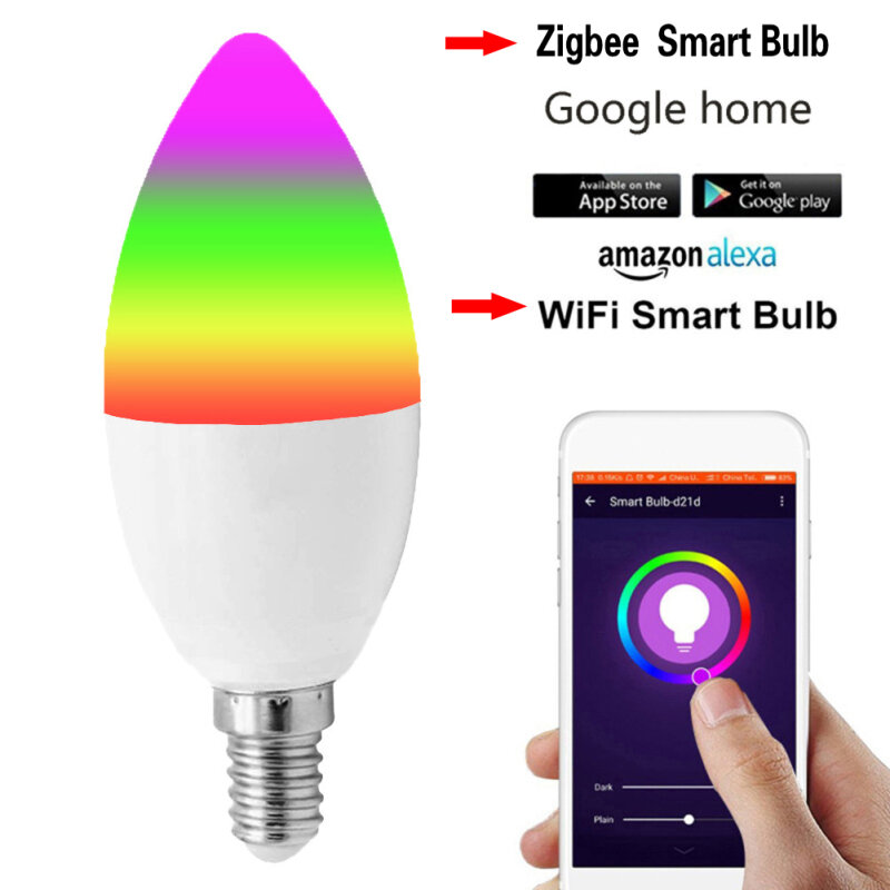 CORbiomuya-Ampoule de Bougie Intelligente Zigbee E14 E12, Lampe LED RGBCW 5W, Télécommande Smartthings Compatible avec Alexa Google Home