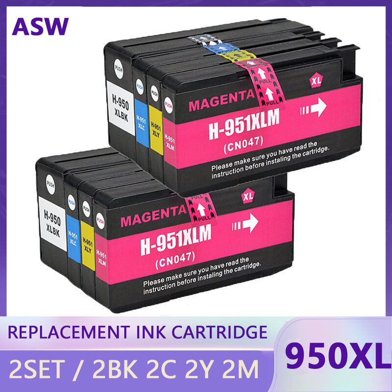 ASW-cartucho de tinta de repuesto 8PK para HP 950XL, 951XL, 950, 951 XL, HP Officejet Pro 8100, 8600, 8610, 8620, 251dw, 276dw