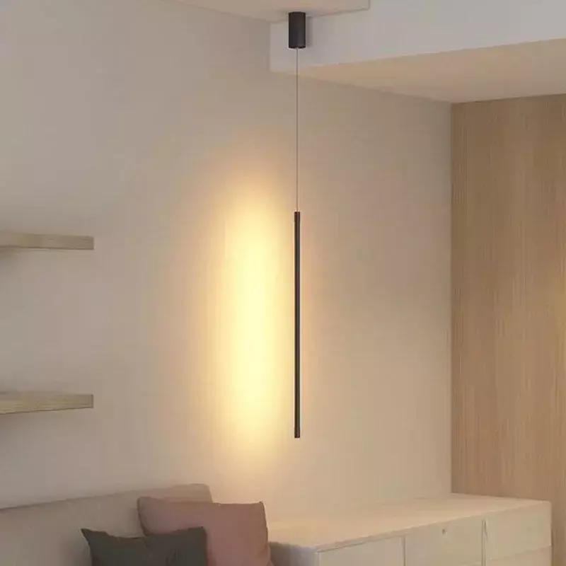 الحديثة LED أطول قلادة أضواء ديكور غرفة نوم السرير خلفية سوداء مصباح معلق الثريات مطعم بار تركيبات