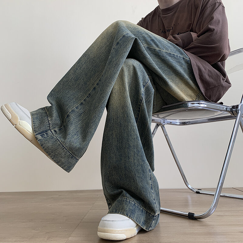 DistMurcia-Jean Vintage Bleu pour Homme, Pantalon en Denim à Jambes Larges, Streetwear Surdimensionné, Mode Décontractée, Baggy Droit