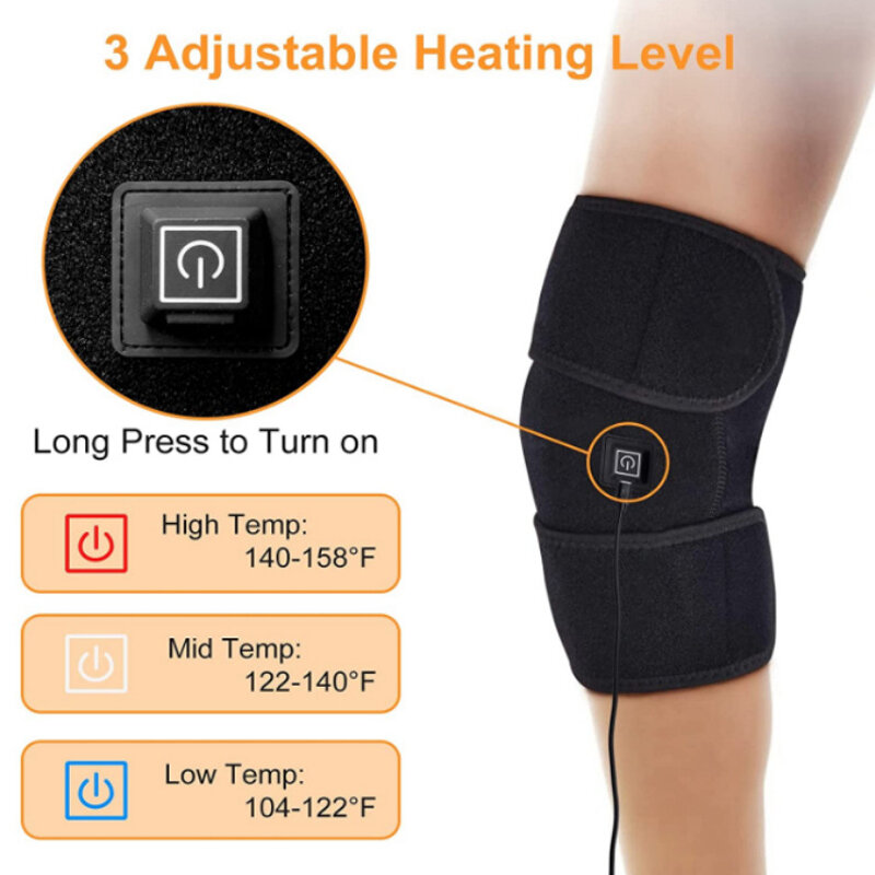 New Heating Knee Pads for Arthritis Knee Pain Relief USB Electric Heated Knee Brace Wrap Warm Knee Massager Thermal Therapy