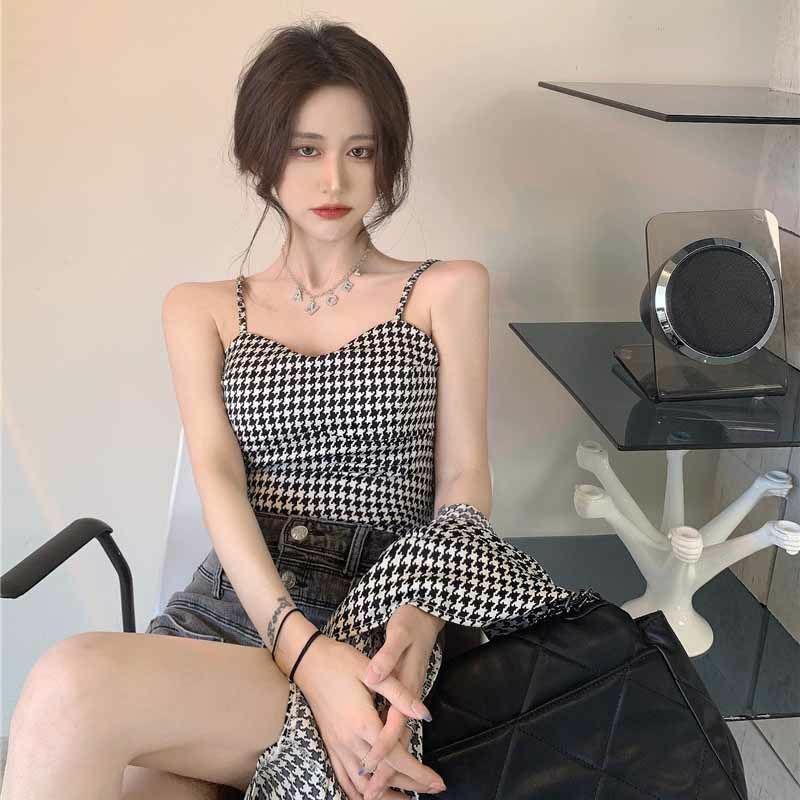 Matching Sets Women 2 Pieces All-match Plaid Long Sleeve Shirts Cropped Camisole Sexy Sun-proof Ulzzang Fashion Classy Female