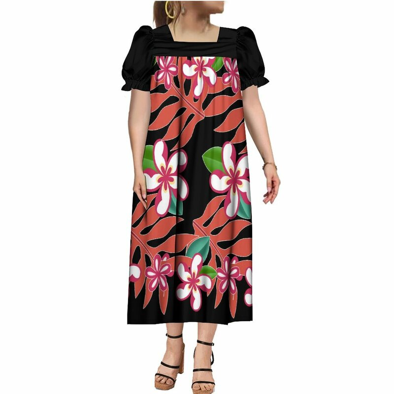 Polinezyjskie pary odzież Hawaii z nadrukiem na zamówienie szykowna sukienka urocza rękaw typu bombka MUMU Samoa spersonalizowana koszula męska