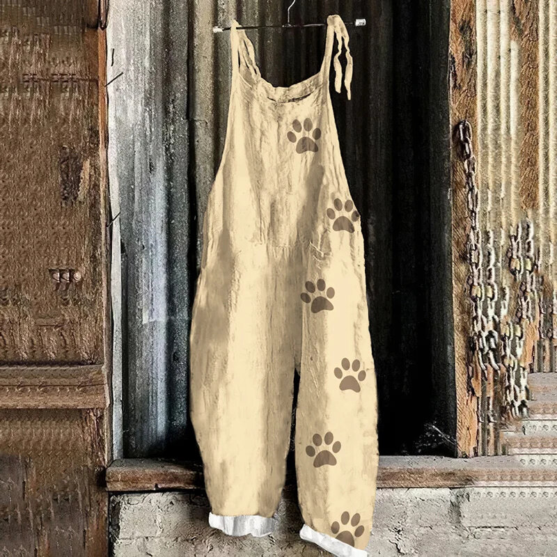 Женский Повседневный Свободный комбинезон, винтажный цветной комбинезон с 3D принтом в виде лап щенка, удобный комбинезон на подтяжках