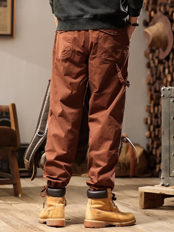 กางเกงคาร์โก้มีหลายกระเป๋าสำหรับผู้ชายกางเกงทรงตรงมีเชือกผูกลำลองกางเกงทรงหลวมสำหรับผู้ชาย2023ใหม่