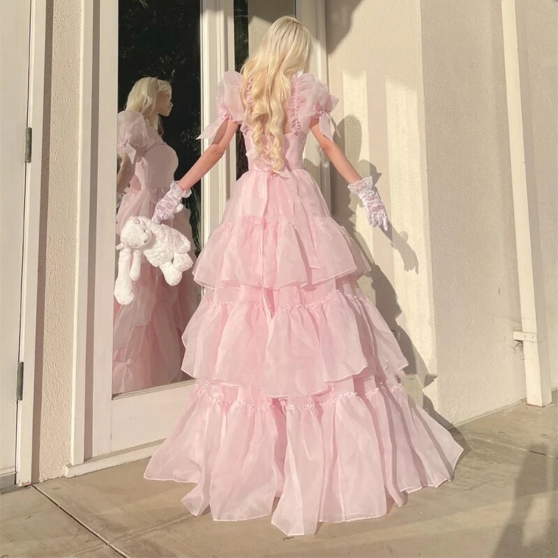 Свадебное платье принцессы с квадратным вырезом и коротким рукавом, многослойное плиссированное платье с круглым вырезом, вечернее платье-трапеция в пол, 2024