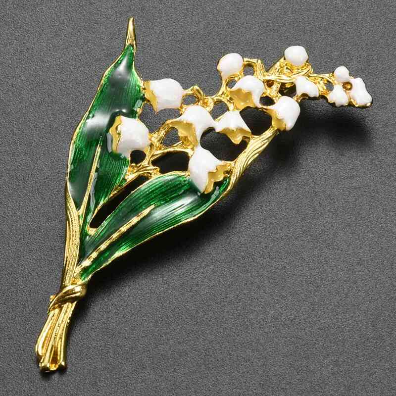 Alloy Enamel White Floral Leaf Brooch of The Valley Gold Color Brooch Pin High Quality Jewelry for Women