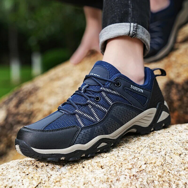 Outdoor Travel Platform Hiking Shoes for Men 2023 New Lace Up Breathable Men's Mesh Walking Shoes Non-slip Male Casual Sneakers