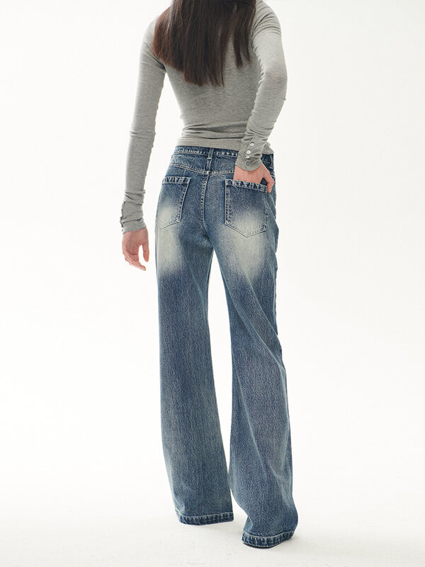 American Vintage Fashion High Waist Straight Jeans Women's Street Style Wide Leg Pants Y2K Baggy Denim Trouser