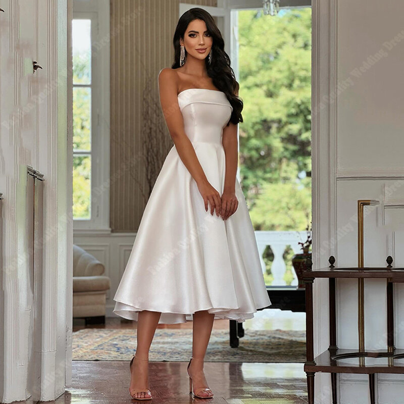 2024 Elegant Sleeveless Women Wedding Dresses Vintage Simple Satin A-Line Bridal Gowns Shining  Floor Length Vestidos De Novias