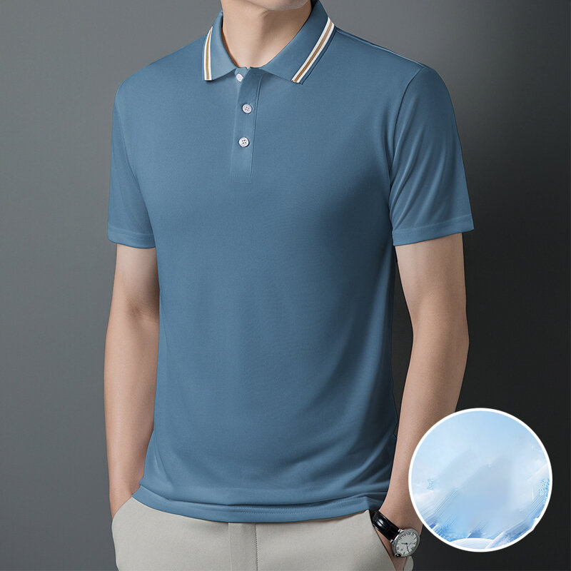 Рубашка-поло мужская с лацканами, модная деловая Повседневная универсальная свободная футболка на пуговицах, весна-лето 2024