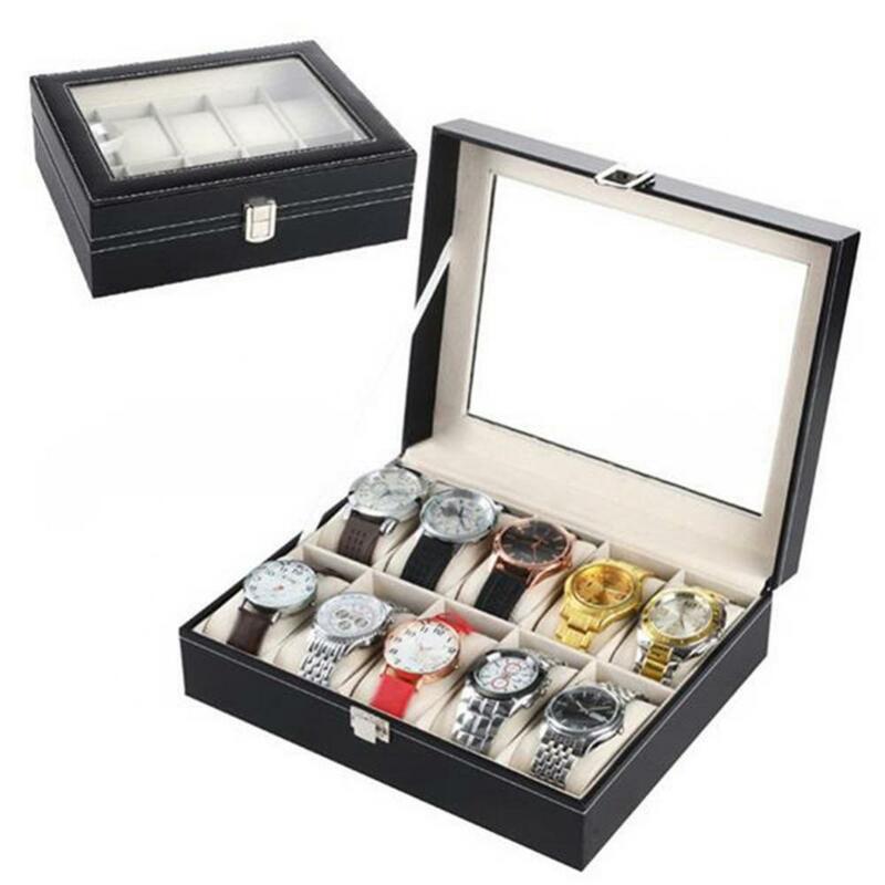 Kotak penyimpanan jam tangan kulit, penyusun perhiasan kotak tampilan jam tangan kulit palsu 6/10/12/20 Slot