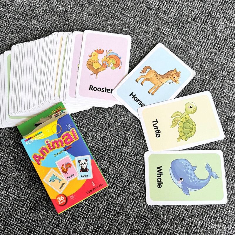 Tarjeta cognitiva de aprendizaje temprano para niños pequeños y bebés, tarjeta flash visual de color, ayuda para la enseñanza, material de animales