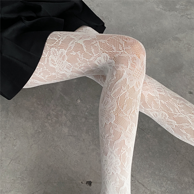 Lolita pizzo calze a rete collant Retro Slim Super Stretch Leggings calze modello Sexy biancheria intima donna collant bianchi