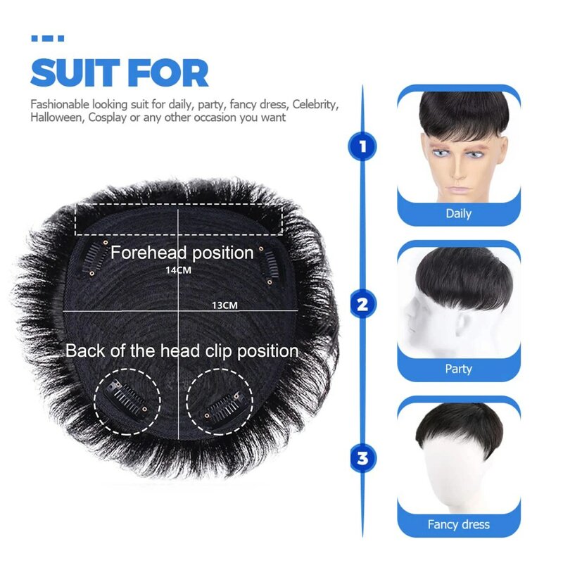 Темный черный синтетический парик для мужчин, 13 × 14, парик с короткими волосами на сетке спереди, бесклеевые корни с прямыми челкой, естественный вид, для ежедневного использования