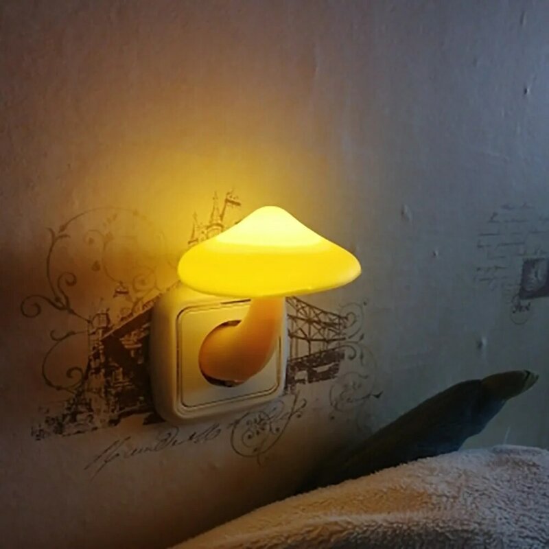 ห้องนอนไฟ Led กลางคืน Light เห็ด Wall Socket Eu Us ปลั๊กสีขาวอุ่นเซนเซอร์ควบคุมแสงห้องนอนแสง