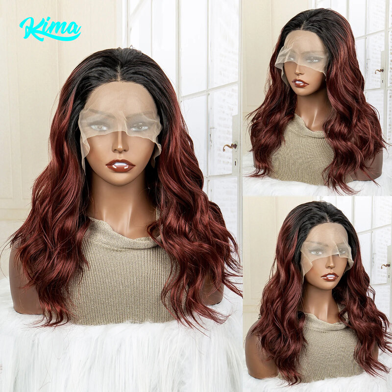 Perruque Lace Front Wig synthétique ondulée, cheveux courts, nickel é, brun roux, 13x3