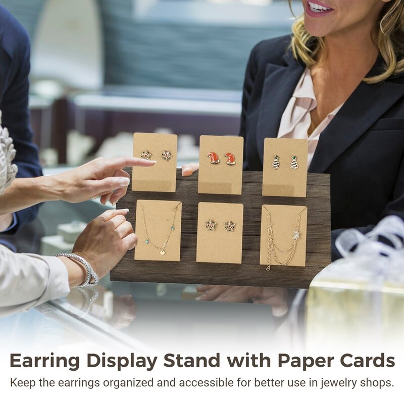 Wooden Earring Display Stand Earring Display Holder With 200Pcs Earring Paper Cards Earring Organizer Jewelry Display Stand