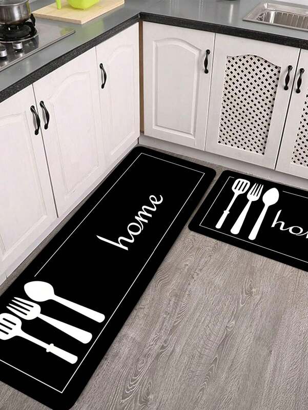 1PC Tableware Printed Kitchen Carpet Anti-Slip Mat Suitable for Kitchen Bathroom Doormat Entrance Balcony Dining Rug Decoration