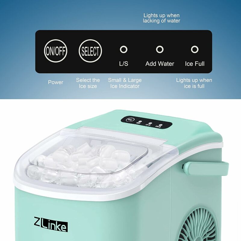 Máquina de hielo portátil, máquina de hielo de encimera, 6 minutos, 9 balas, 26,5 libras/24 horas