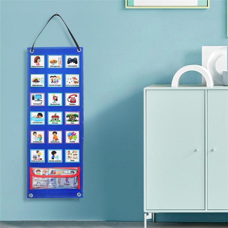 Tabla de tareas de bolsillo para niños, tabla Visual de rutina diaria, impermeable, actividades de aprendizaje, calendario alemán, Educación Temprana, 70 tarjetas